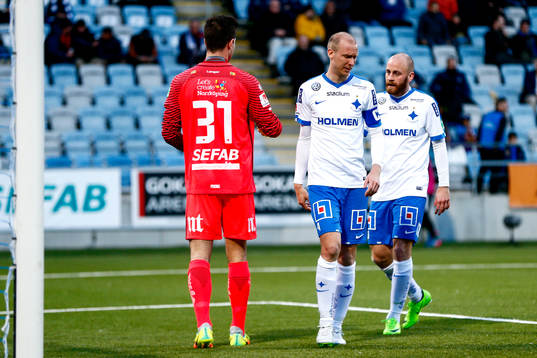 Norrköpings målvakt Michael Langer, Andreas Johansson och