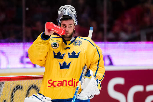 Sveriges målvakt Eddie Läck deppar