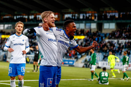 Norrköpings Karl Holmberg och Niclas Eliasson jublar
