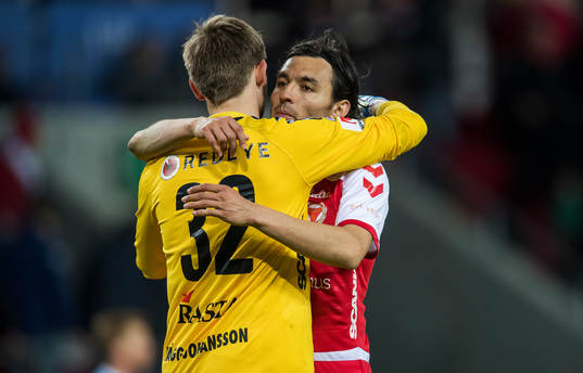 Kalmars målvakt Lucas Hägg-Johansson och Emin Nouri