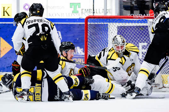 Brynäs målvakt David Rautio och Jonathan Pudas