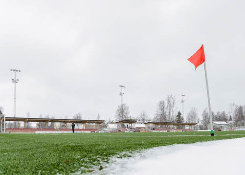 Snön faller på LF Arena