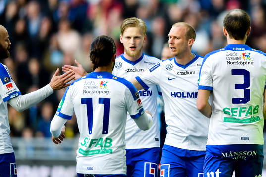 Norrköpings Andreas Johansson och Christopher Telo jublar
