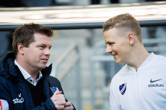 Norrköpings tränare Jens Gustafsson och målvaktstränare