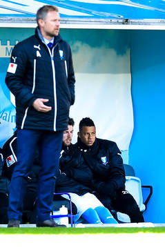 Malmö FFs Tobias Sana och tränare Magnus Pehrsson