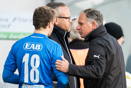 Halmstads tränare Jan Jönsson och Gabriel Gudmundsson