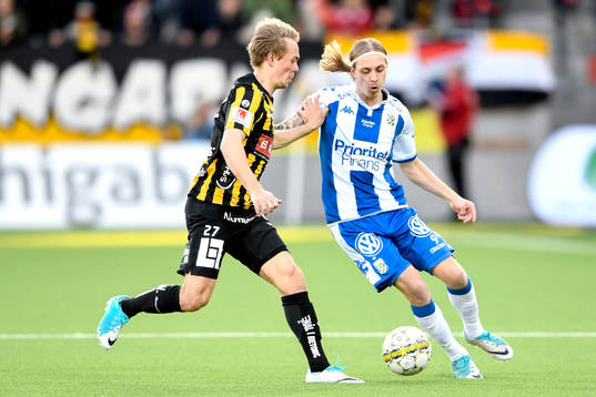Häckens Joel Andersson och IFK Göteborgs Elias Mar