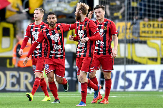 Östersunds Saman Ghoddos jublar med lagkamrater