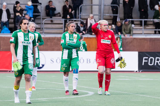 Hammarbys Filippa Angeldal och målvakt Emma Holmgren deppar