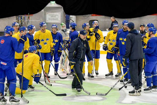 förbundskapten Rikard Grönborg håller en genomgång på