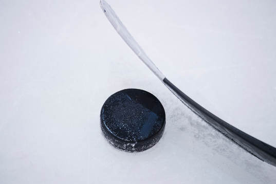 Puck och blad för hockeyklubba på Sveriges