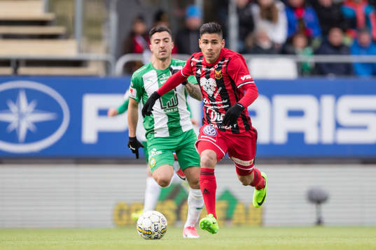 Östersunds Hosam Aiesh mot Hammarbys Jiloan Hamad