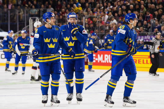 Sveriges Elias Lindholm, Gabriel Landeskog och Victor Rask