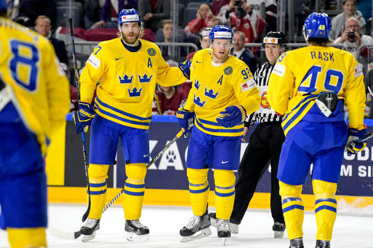 Sveriges Victor Hedman, Gabriel Landeskog och Victor Rask