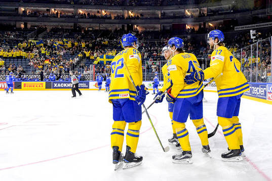 Sveriges Gabriel Landeskog, Elias Lindholm, Victor Rask och