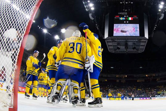 Sveriges målvakt Viktor Fasth jublar