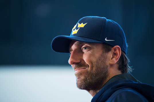 Sveriges målvakt Henrik Lundqvist på en presskonferens
