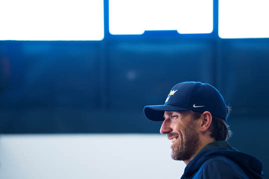Sveriges målvakt Henrik Lundqvist på en presskonferens