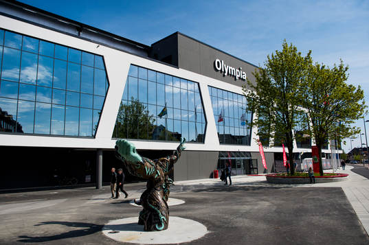 Exteriör över Olympia fotbollsarena i Helsingborg