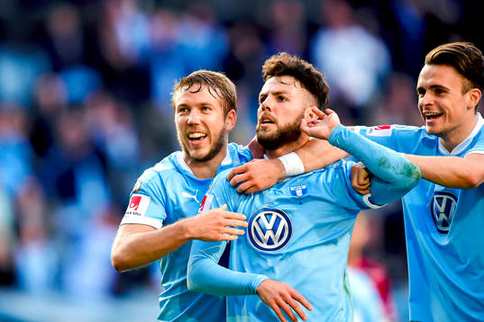 Malmö FFs Anton Tinnerholm och Erdal Rakip jublar