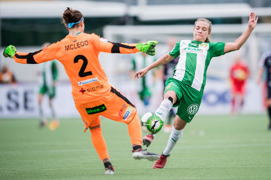 Rosengårds målvakt Erin Mcleod mot Hammarbys Julia