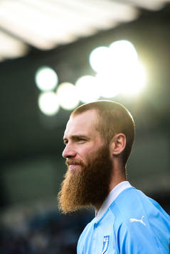 Malmö FFs Jo Inge Berget  före  fotbollsmatchen i