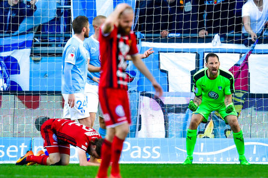 Malmö FFs målvakt Johan Wiland jublar