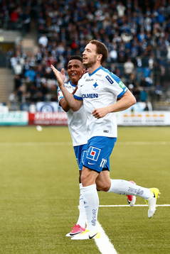 Norrköpings Jón Gudni Fjóluson och Niclas Eliasson jublar