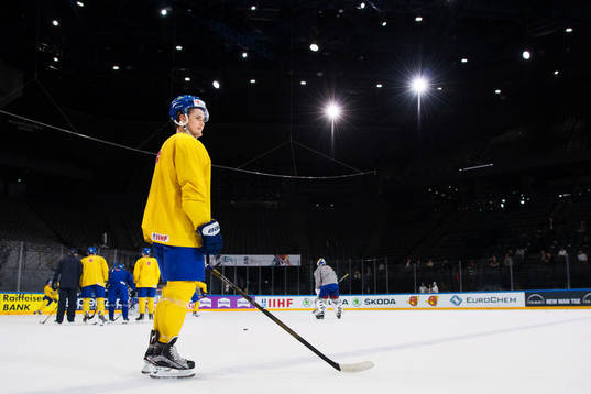 William Nylander på Sveriges ishockeylandslags träning