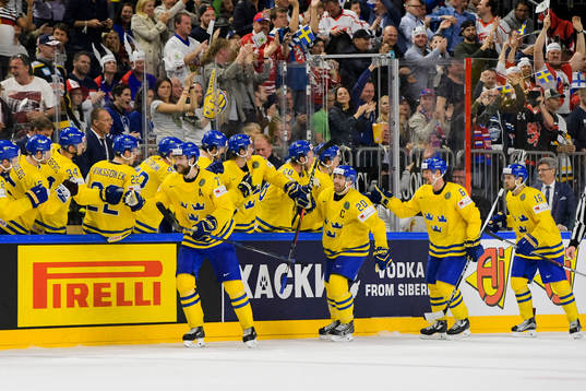 Sveriges Victor Hedman, Joel Lundqvist, Anton Strålman och
