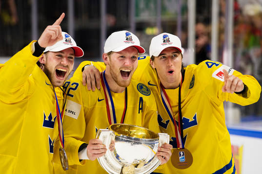 Sveriges Elias Lindholm, Gabriel Landeskog och Victor Rask