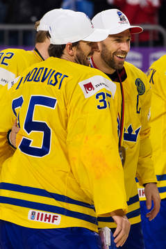 Sveriges målvakt Henrik Lundqvist och Joel Lundqvist
