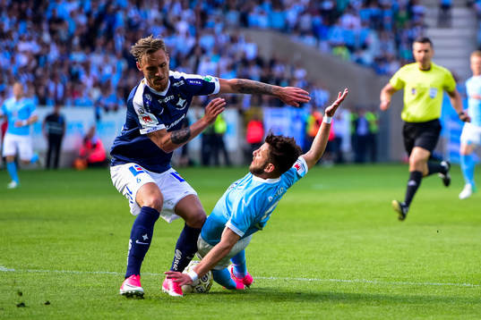 Norrköpings Nicklas Bärkroth och Malmö FFs Erdal Rakip