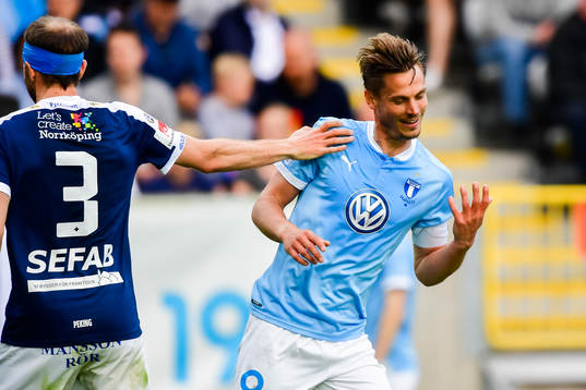 Norrköpings Jon Gudni Fjoluson och Malmö FFs Markus