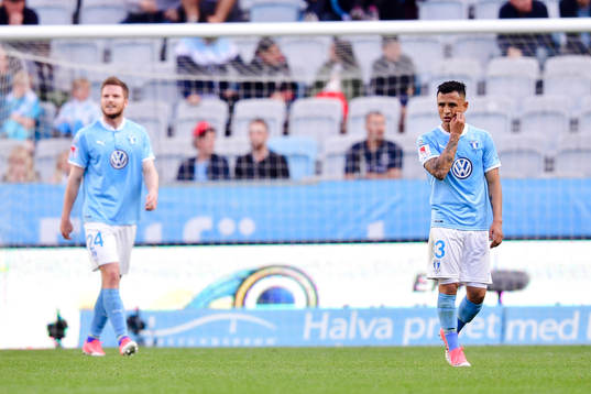 Malmö FFs Lasse Nielsen och Yoshimar Yotún deppar