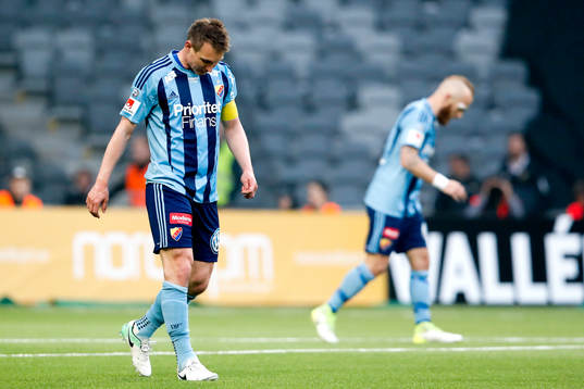 Djurgårdens Kim Källström och Magnus Eriksson deppar