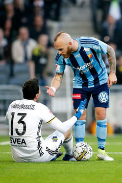 s målvakt Kyriakos Stamatopoulos och Djurgårdens Magnus