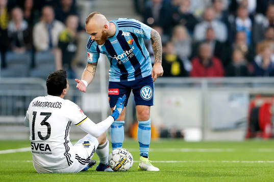 s målvakt Kyriakos Stamatopoulos och Djurgårdens Magnus