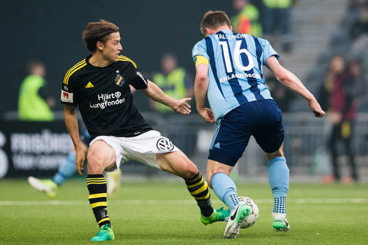 s Simon Thern försvarar sig mot Djurgårdens Kim