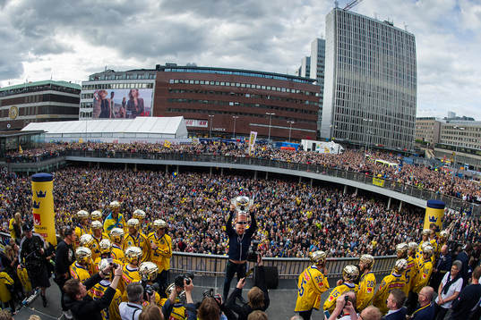 Sveriges förbundskapten Rikard Grönborg jublar med