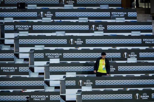 Delar av pressläktaren på Friends Arena