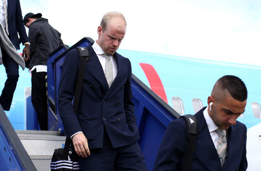 Davy Klaassen(L) and Hakim Ziyech of Ajax arrive