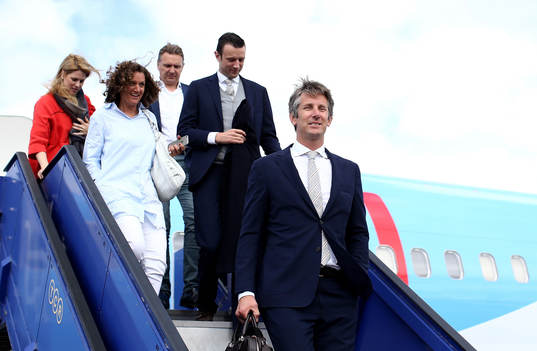 Edwin van der Sar arrives with the Ajax team