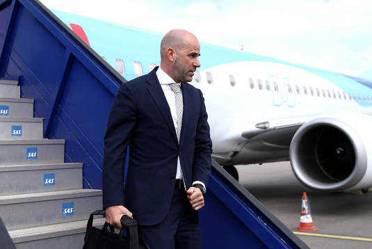 Ajax manager Peter Bosz arrives with his team