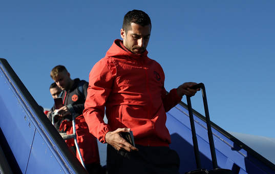 In this handout image provided by UEFA,  Henrikh Mkhitaryan