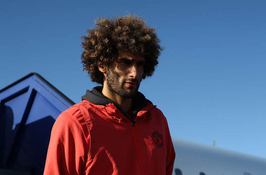 In this handout image provided by UEFA,  Marouane Fellaini