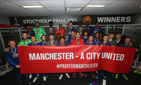STOCKHOLM, SWEDEN - MAY 24: Manchester United show a sign