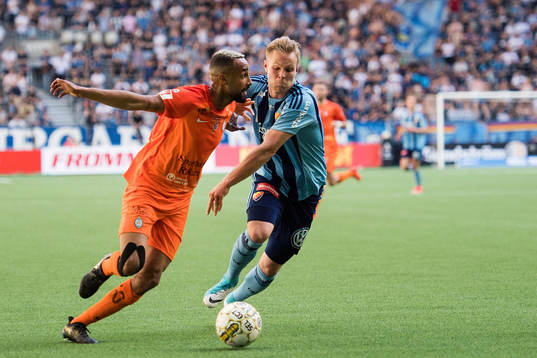 AFC Eskilstunas Ferid Ali och Djurgårdens Gustav Engvall
