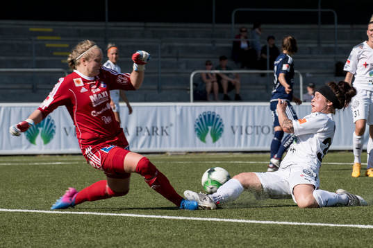 Rosengårds Ella Masar McLeod och Kvarnsvedens målvakt