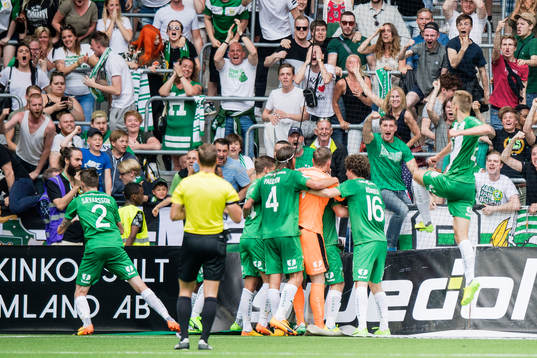 Hammarbys spelare jublar med publiken